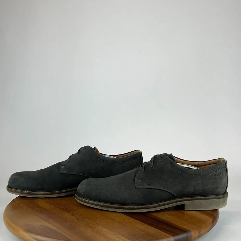 Mens Ecco Gray Suede‎ Plain Toe Dress Derby Shoes Size EU 45 US 11-11.5 M GUC